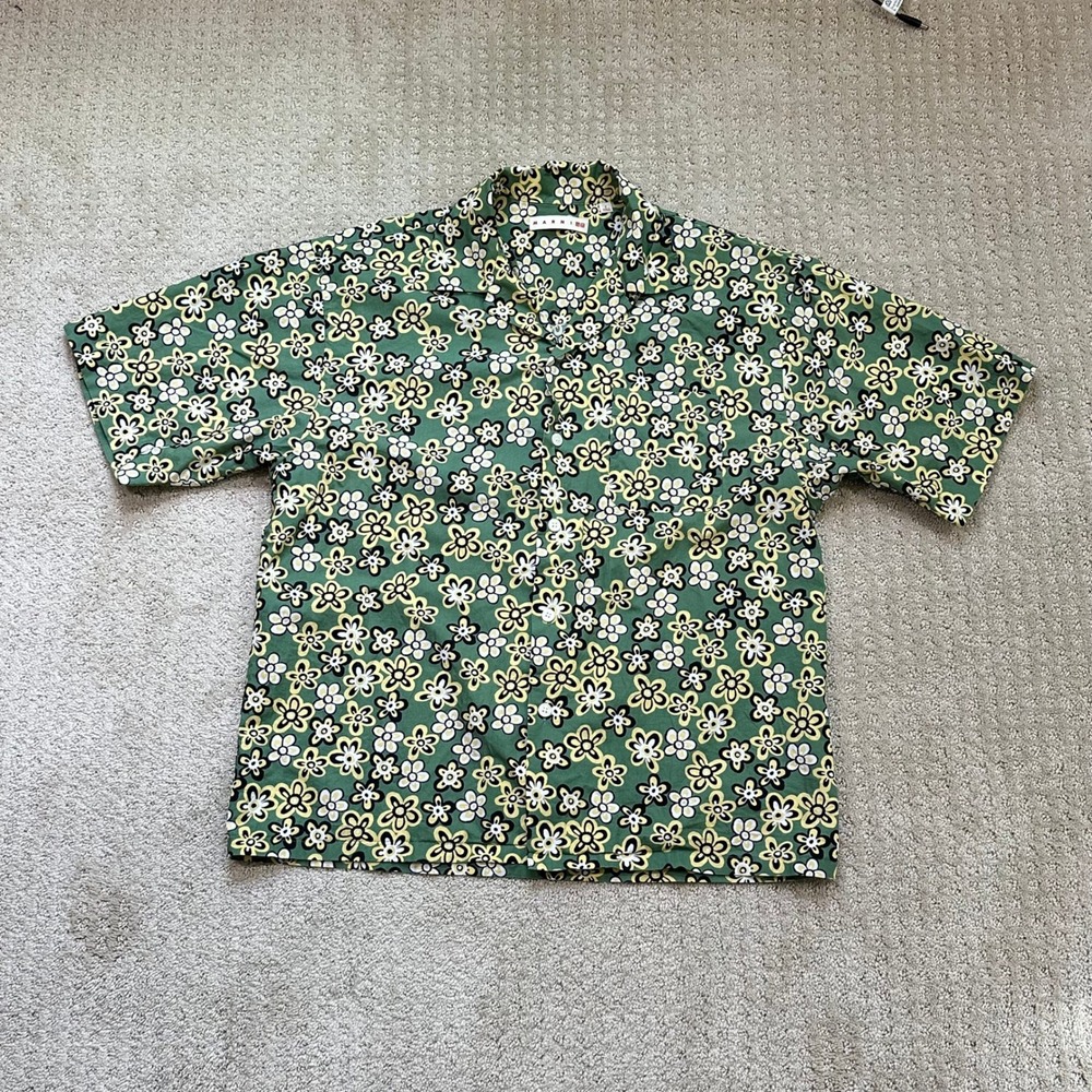 Uniqlo x MARNI Shirt S Green Floral Oversized Lightweight Open Collar Button-Up